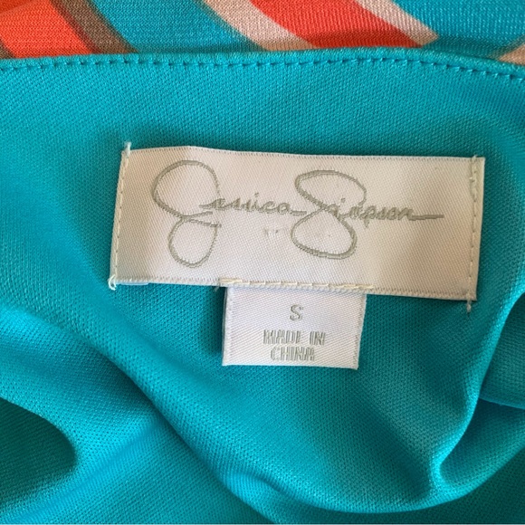 JESSICA SIMPSON BLUE GEOMETRIC DRESS - Picture 9 of 16